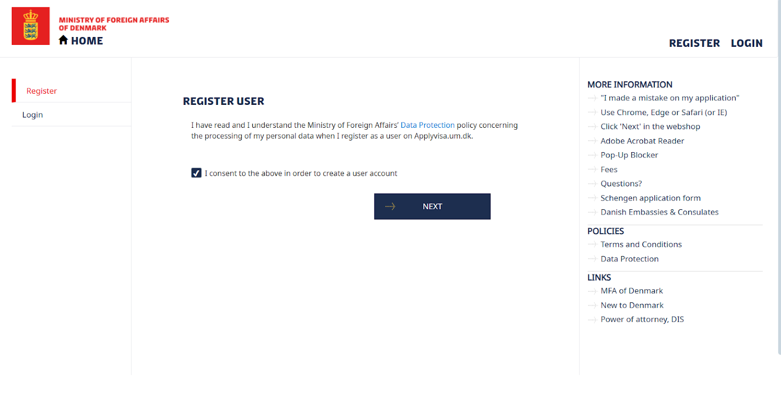 register your account