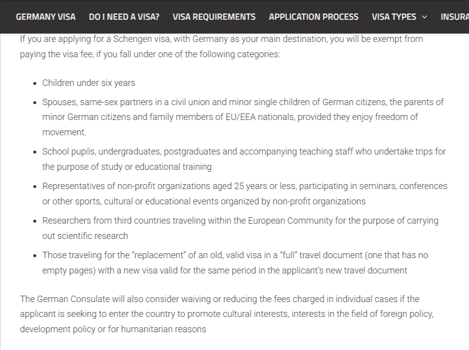 exempted from visa fees