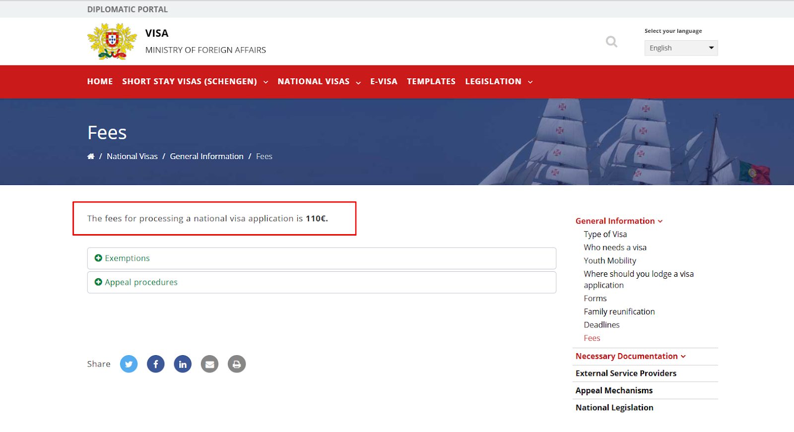 fee structure for the Portuguese working permit